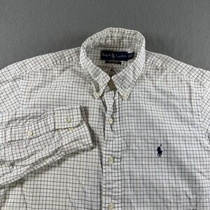 Ralph Lauren Custom Fit Mens 15.5 32/33 Tattersall Check Button Down Shirt White